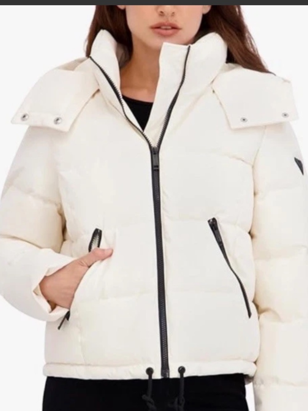 Roxy Cream Puffer Jacket with Hood and Zip Pockets